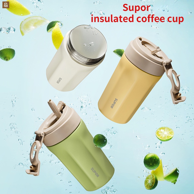 Xiaomi Youpin Supor แก้วกาแฟเซรามิค มีฉนวนกันความร้อน แบบพกพา พร้อมหลอดดูดน้ํา เก็บความเย็น สําหรับผ