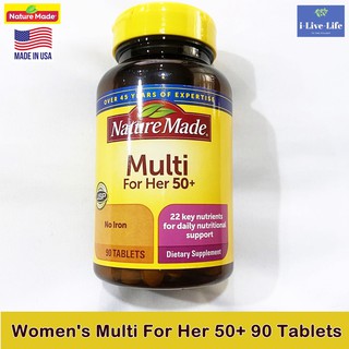 วิตามินรวม 22 ชนิด สำหรับผู้หญิง Womens Multi For Her 50+ 90 Tablets - Nature Made