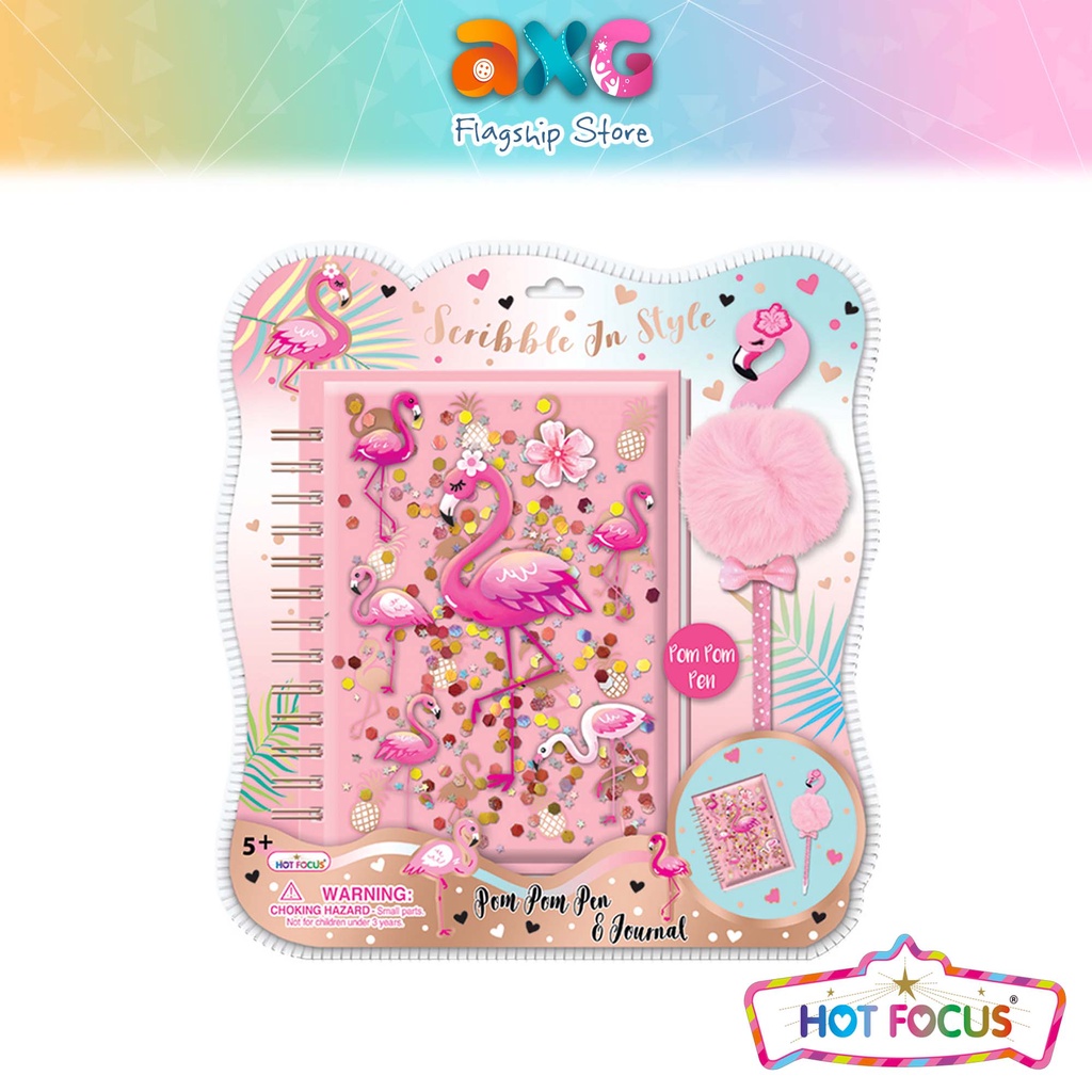 Hot Focus Scribbable In Style Flamingo Mini Notebook Pom Pen Set 257FL