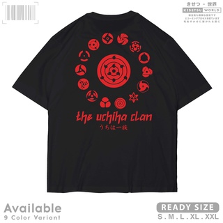 เสื้อยืดสีขาวเสื้อยืด พิมพ์ลายการ์ตูนอนิเมะญี่ปุ่น Distro UCHIHA CLAN GANG SHARINGAN NARUTO UZUMAKI x 6563 KisetsuS-4XL