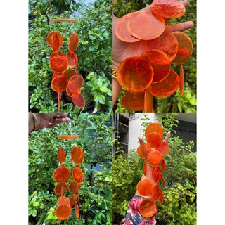 โมบายเปลือกหอยกระดิ่งลมย้อมสีส้มสดขนาด8x39CMiรุ่นกลมเปลือกหอยแท้