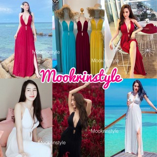 🌵Mookrinstyle 🌵เดรสยาวผูกคอโชว์หลัง ผ้าเนื้อดีงานตรงปก ใส่ดูผอมเพียว เดรสยาว เดรสไปทะเล เดรสไปเที่ยว เดรสโบฮีเมียน เดรส