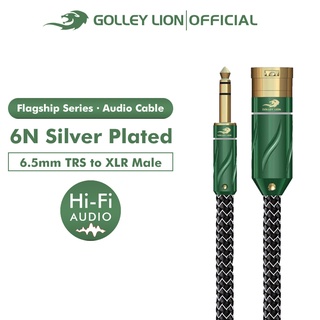 Golley LION Hifi Flagship Series - XLR ไมโครโฟนสเตอริโอ ตัวผู้ 3-Pin เป็นตัวผู้ 1/4 นิ้ว 6.5 มม. สายเคเบิล TRS 6.35 มม. ชุบเงิน 6N สําหรับเครื่องขยายเสียง เครื่องดนตรี ไมโครโฟน อุปกรณ์ดีเจ