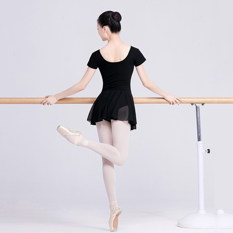 บัลเล่ต์ Leotards สําหรับผู้หญิงมืออาชีพเครื่องแต่งกายบัลเล่ต์ผู้ใหญ่ชุดเต้นรําผ้าฝ้ายสีดํา Leotard พร้อมกระโปรงชีฟอง - รูปที่ 2