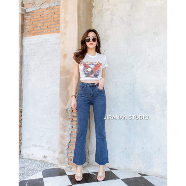 6681 Jiranan ยีนส์ขาม้าเล็ก เอวสูงผ้ายืด