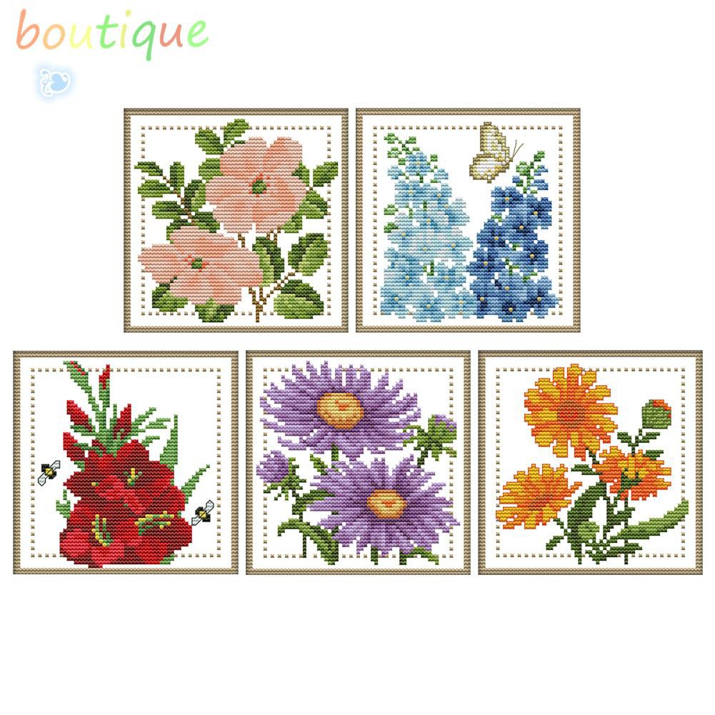 ภาพจิตรกรรมปักครอสติส ผ้าแคนวาสปักลายดอกไม้ 12 เดือน DIY สําหรับตกแต่งบ้าน