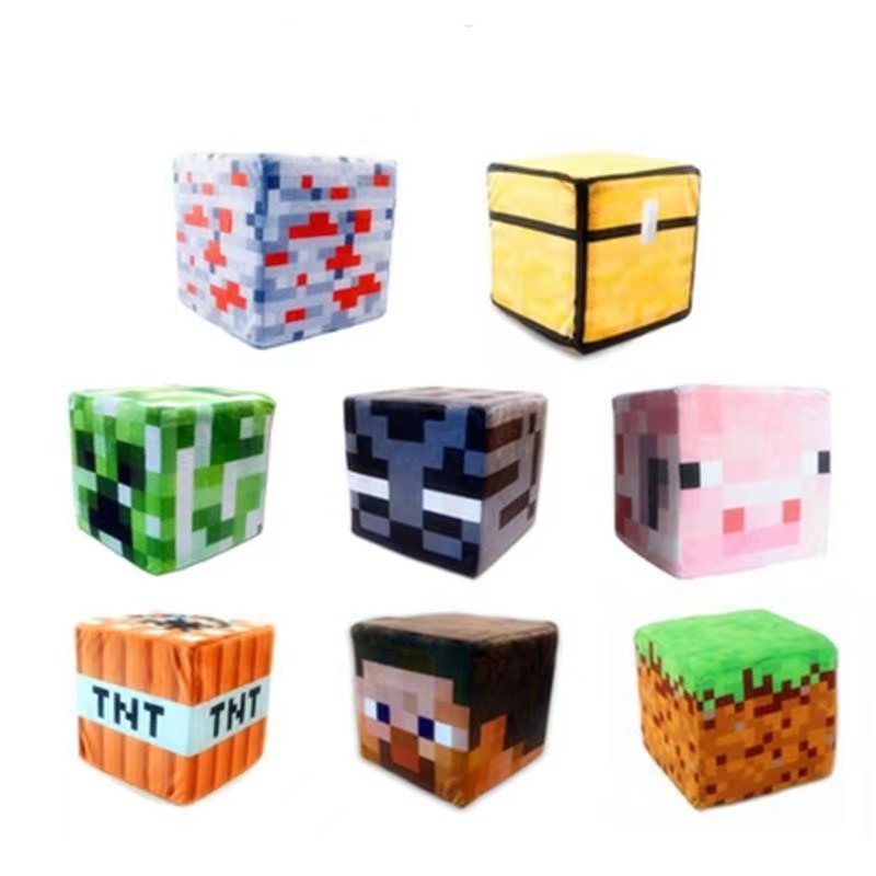 (พร้อมส่ง) หมอนตุ๊กตานุ่ม ผ้ากํามะหยี่ รูปการ์ตูน Minecraft turf cube TNT เหมาะกับเป็นของขวัญวันเกิด สําหรับเด็ก