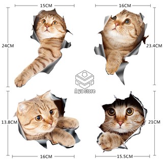 【Ready Stock!!】สติกเกอร์รถ 3D stereo cute kitten car sticker car body cover scratches occlusion decoration sticker creative realistic kitty hole sticker