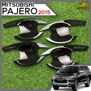 เบ้าประตู เบ้ากันรอย เบ้ารองเปิดประตู Mitsubishi Pajero 2015 สีดำเงา โลโก้ดำ (PTP) lg_autoshop