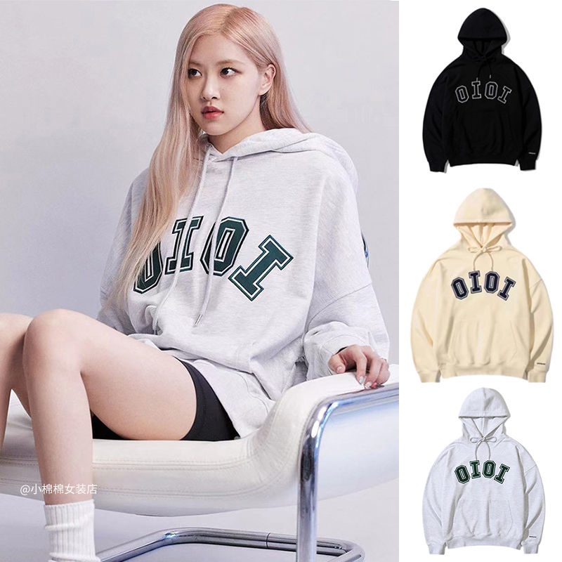 KPOP BLACKPINK ROSE เดียวกัน Hoodie ผู้ชายและผู้หญิงคู่เสื้อเกาหลี OIOI หลวมพิมพ์เสื้อกันหนาว 2022 ใ