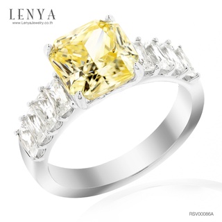 Lenya Jewelry  แหวนเพชร DiamondLike สีเหลือง เสริมบ่าข้างด้วย เพชร DiamondLike ทรงบาเก็ตต์ สวยเก๋เด่นเป็นสง่า