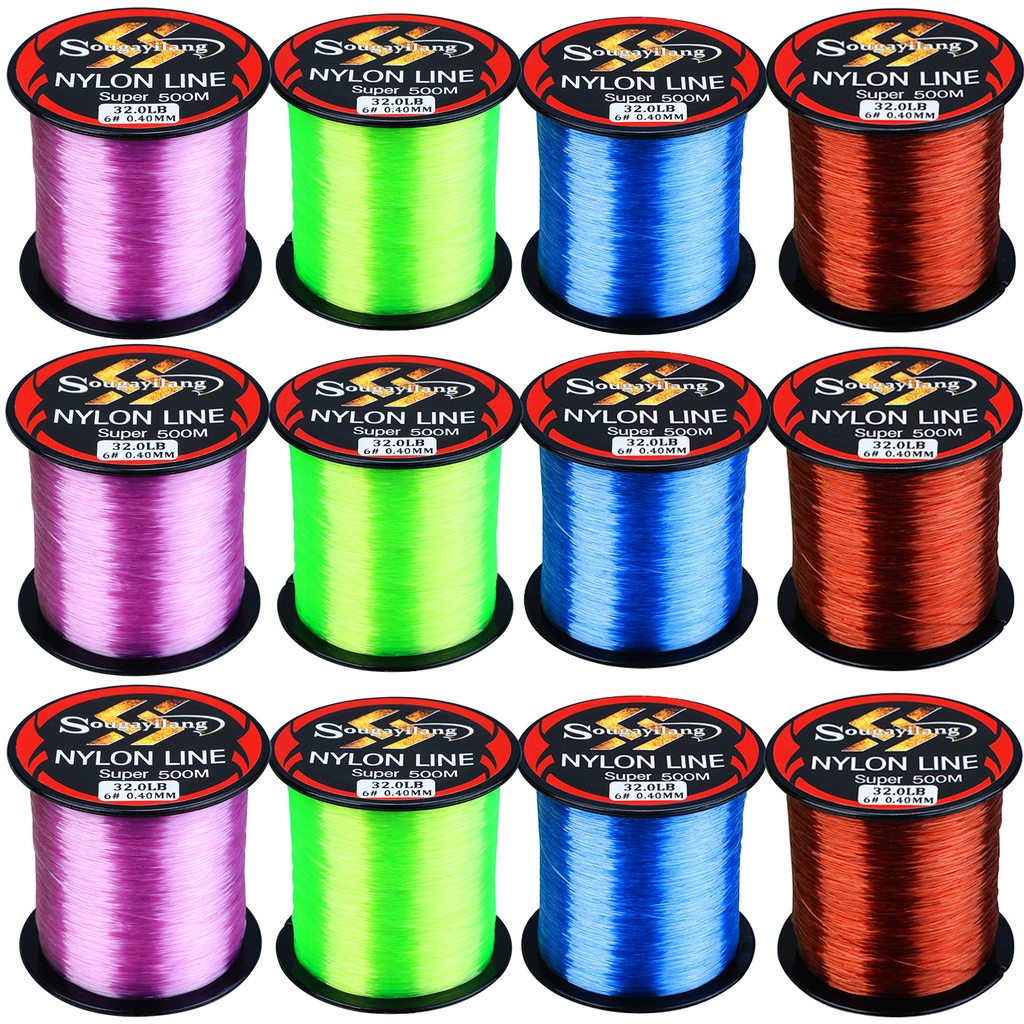 SOUGAYILANG สายตกปลา 500M Super Hard 4 สีสายตกปลาไนลอนโปร่งใส Fluorocarbon Fishing Tackle ปลาคาร์พตกปลา Reel Line