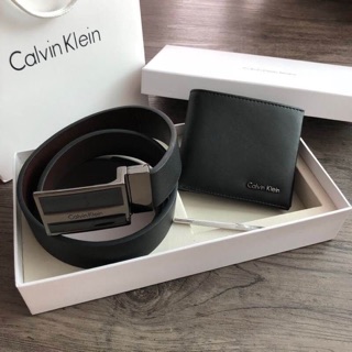 Calvin Klein Leather Belt &amp; Wallet Set