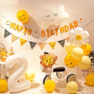 สีขาวสีเหลืองเดซี่ดอกทานตะวันบอลลูนแบนเนอร์ชุดสำหรับตกแต่งงา…