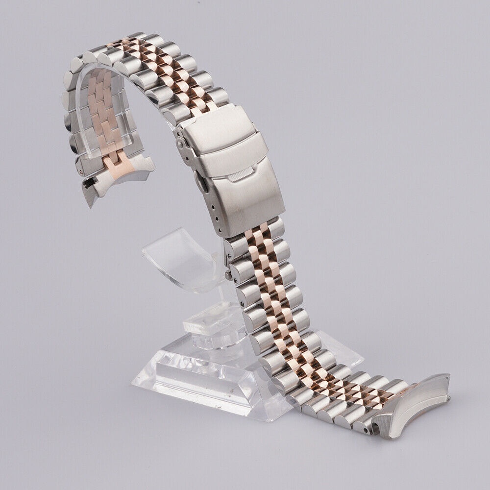 สําหรับ 22mm Seiko SKX007 SRPD Half Rose Gold Solid Curved End Jubilee WatchBand strap