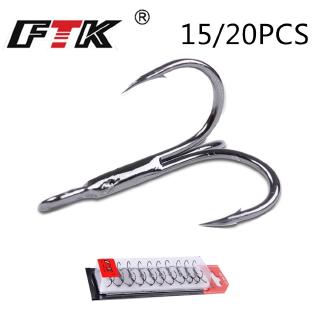 FTK 15PCS/20PCS Fishing Treble Carbon Steel Hook Fishing Tackle Saltwater Fishing