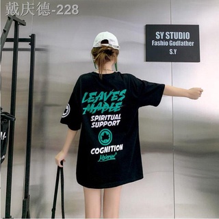 【ผ้าฝ้ายแท้】∏◕✲ผ้าฝ้ายแขนสั้นเสื้อผ้าสตรี 2022 ฤดูร้อนใหม่ BF ลม hip-hop เสื้อยืดผู้หญิงหลวมกลางความยาว INS tide ยี่ห้อข