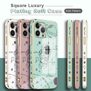 สําหรับ Samsung Galaxy A11 A12 A31 A32 A42 A51 A71 A72 4G 5G เคสโทรศัพท์รูปแบบด้านข้างพิมพ์ (รีบไปดาวอังคาร) สแควร์ชุบเคสแบบหรูหรากรอบชุบ Soft TPU ปลอกเลนส์ป้องกันกันตกเคสมือถือ