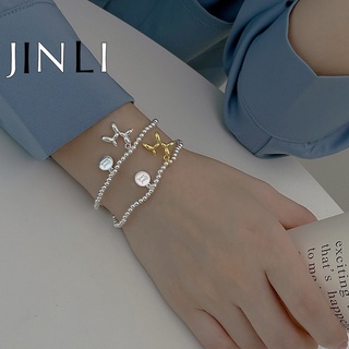 Jinli สร้อยข้อมือแฟชั่นผู้หญิงสีทองสีเงินลายสุนัข