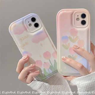 เคสโทรศัพท์มือถือ ซิลิโคนนิ่ม กันกระแทก ลายดอกทิวลิป สีชมพู สําหรับ iPhone 11 12 13 14 Pro Max X XR Xs Max 6 7 8 Plus SE 2020