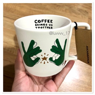 Starbucks “Coffee Brings Us Together” 12 oz. Mug - 2018 - Green &amp; White Hands./No Box 📦