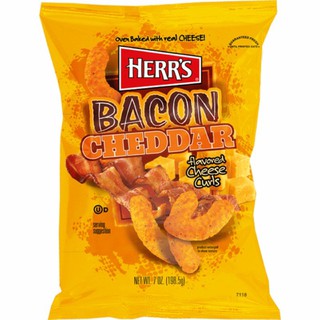 Herrs Bacon Cheddar Curls 198.5g. แฮร์สเบคอนเชดด้าเคิร์ล 198.5 กรัม