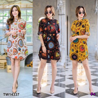 TW 14337 เดรสสั้น เดรสเชิ้ต เดรสเที่ยวทะเล (ฟรีไซส์ L อก40-42 เอวช Free size สพ 40-42)
