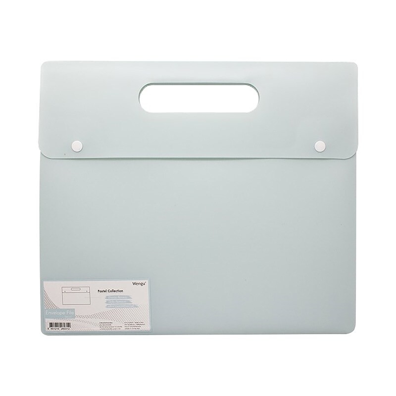 แฟ้มพลาสติกกระดุมมีหูหิ้ว A4 สีฟ้า เหวินกู่ WG-031/Plastic file folder with handle A4 Blue Guo WG-03