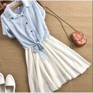 พร้อมส่ง🍑 มินิเดรสสั้น ชายกระโปรงระบาย แต่งกิมมิคให้ดูแบบใส่เสื้อและกระ