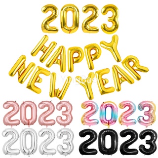 ลูกโป่งฟอยล์ Happy New Year 2023 สําหรับตกแต่งปาร์ตี้คริสต์มาส ปีใหม่