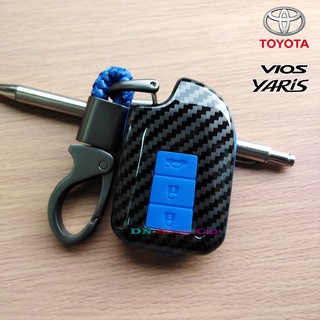 TOYOTa รุ่น Yaris Ativ / Vios (สมาร์ทคีย์-3ปุ่มกด) เคสเคฟล่าหุ้มกุญแจรีโมทรถยนต์ กรอบเคฟล่า ครอบกุญแจ-สีน้ำเงิน