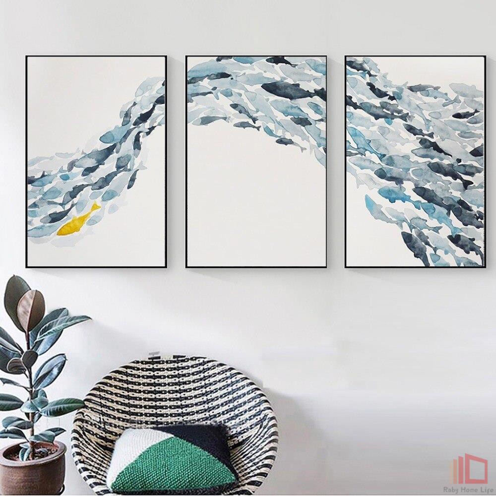 นอร์ดิกที่เรียบง่ายบทคัดย่อปลาผ้าใบโปสเตอร์ Minimalism พิมพ์ภาพผนังศิลปะสำหรับห้องนั่งเล่นตกแต่งบ้าน Unframed