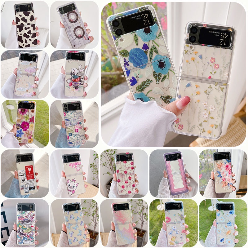 เคสโทรศัพท์มือถือแบบแข็ง ใส กันกระแทก ลายดอกไม้น่ารัก สําหรับ Samsung Galaxy Z Flip 4 Z Flip 4 5G Z 