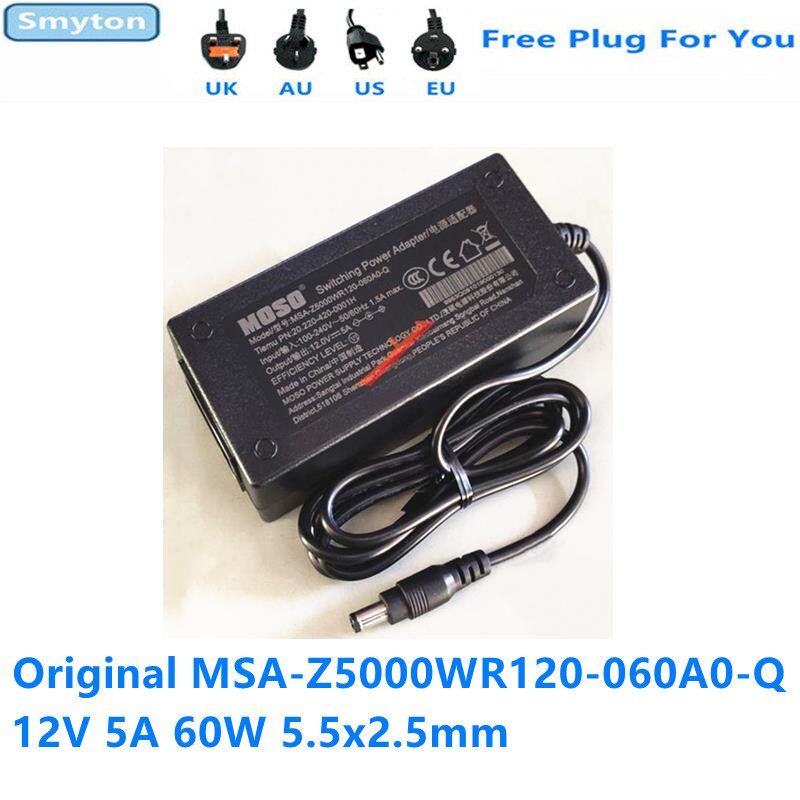 AC Adapter Charger สําหรับ MOSO 12V 5A 60W 5.5x2.5mm MSA-Z5000WR120-060A0-Q MS-Z5000R120-060B0-Q Pow