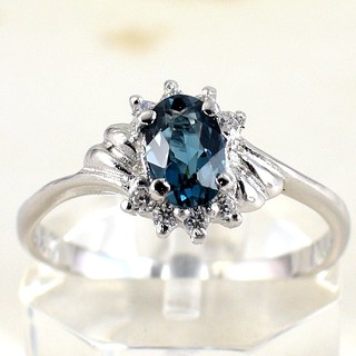 💎S709 แหวนพลอยแท้ แหวนเงินแท้ชุบทองคำขาว พลอยลอนดอนบลูโทปาซแท้ 100%
