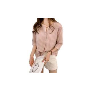 โปรโมชั่น : ☀Korean Style☀ เสื้อแขนสั้นลายทาง อกแต่งกระดุม 4 สี