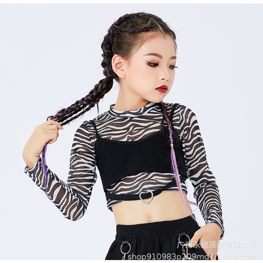 พร้อมส่ง เสื้อเด็กเต้นฮิปฮอป เสื้อเด็กหญิงเอวลอย ชุดเต้นเด็ก