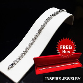 INSPIRE JEWELRY สร้อยข้อมือเพชรCZ ฝังล็อคเรียงเม็ดกลมตลอดเส้น White gold plated งานจิวเวลลี่ ปรับยาวได้ 17-19cm