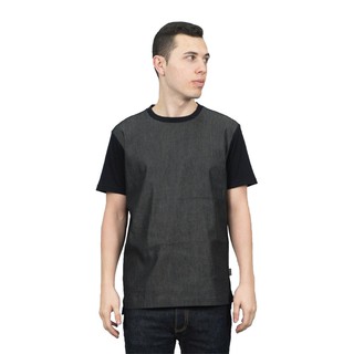 Han&amp;Co.Indigo-T Short Sleeve-Indigo Black เสื้อยืดสีดำตัดต่อผ้า Indigo Black