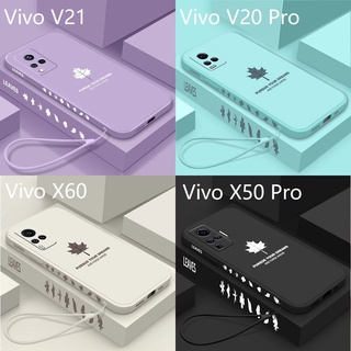 Maple เคท Vivo V21 V20 Pro V15 Pro V11i V9 Soft TPU Case+Strap Side pattern Vivo V21 Soft Case เคสโทรศัพท์ Vivo V20 Pro Phone case