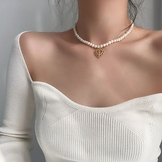 ○♡○ สร้อยคอลูกปัดมุกจี้หัวใจ • Heart Pearl Beads Necklace