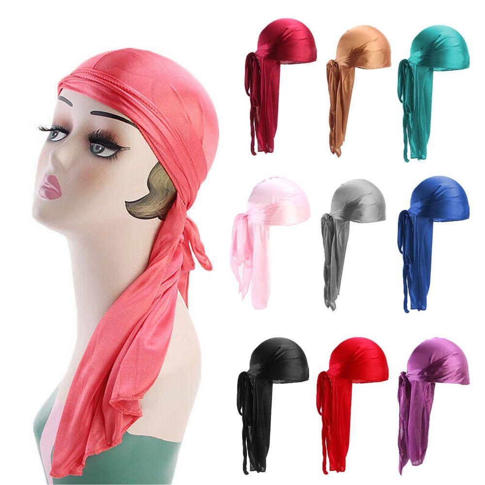 LONGE ผ้าไหม Durag ผู้ชายผู้หญิงแฟชั่น Chemo Cap Cancer Head ผ้าพันคอ Pre-Tied หมวกโจรสลัด - รูปที่ 4