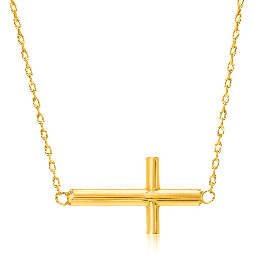 Nathalias NY สร้อยคอพร้อมจี้กางเขนแนวนอน ทองคำแท้ 14K ขนาด 18 นิ้ว (  day) | ไม่ชุบ ไม่ลอก ทองเค เสร