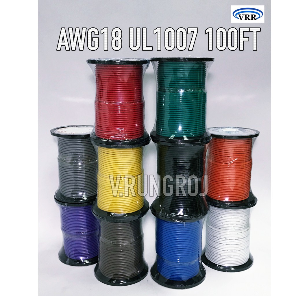 AWG18 UL1007 สายไฟไส้ฝอย HOOK UP WIRE 80C 300V 100FT = 30M THAIWONDERFUL / ALPS