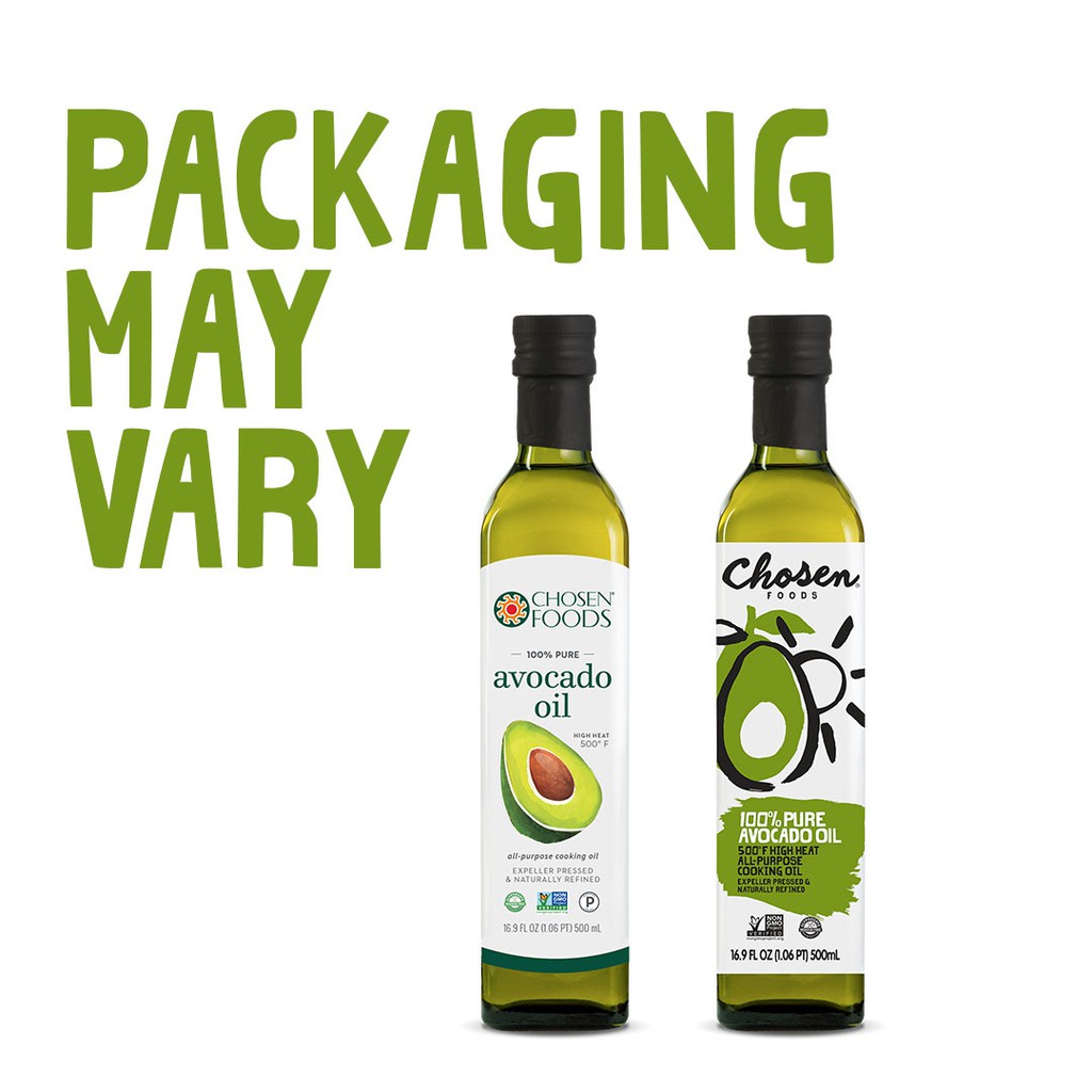 Chosen Foods !New Package! น้ำมันอะโวคาโด 100%Pure  Avocado Oil 500 ml ขวดแก้ว   * 736211701084