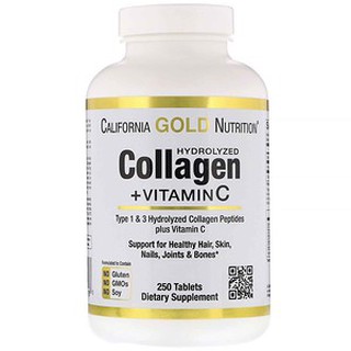 California Gold Nutrition, Hydrolyzed Collagen Peptides + Vitamin C, Type 1 &amp; 3, 6,000 mg, 250 Tablets