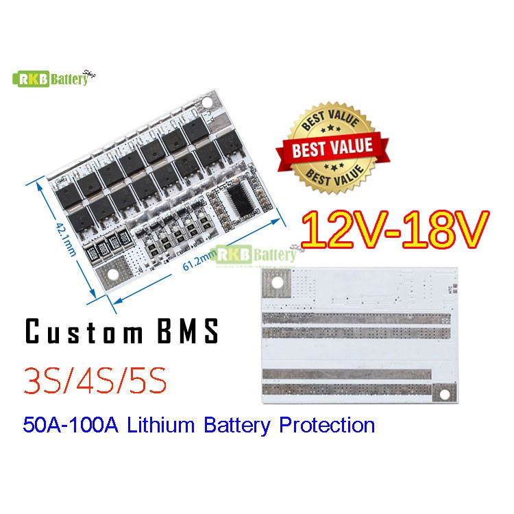 [พร้อมส่ง] (3.2v/3.7) 12v-18v Custom BMS 50A-100A 18650 32650 Li-ion Lifepo4 Phosphate Battery Prote