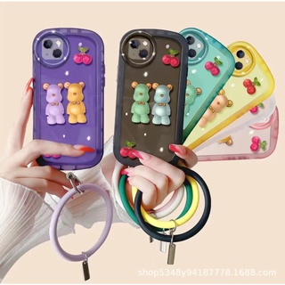 CS76 เคสหมีพร้อมที่ตั้งโทรศัพท์และสายคล้องมือน่ารักๆ สินค้าใหม่พร้อมส่ง