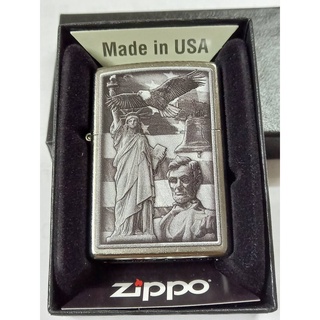 ZIPPO 49484  AMERICAN ICON DESIGN   สีเงิน ผิวโครเมี่ยม  ลายแบบสกรีน   ของใหม่ มาพร้อมกล่อง  รับประกันของแท้จากอเมริกา