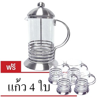ชุดกาแก้วชงชา/กาแฟ ลายริ้ว แถมฟรี แก้ว 4 ใบ